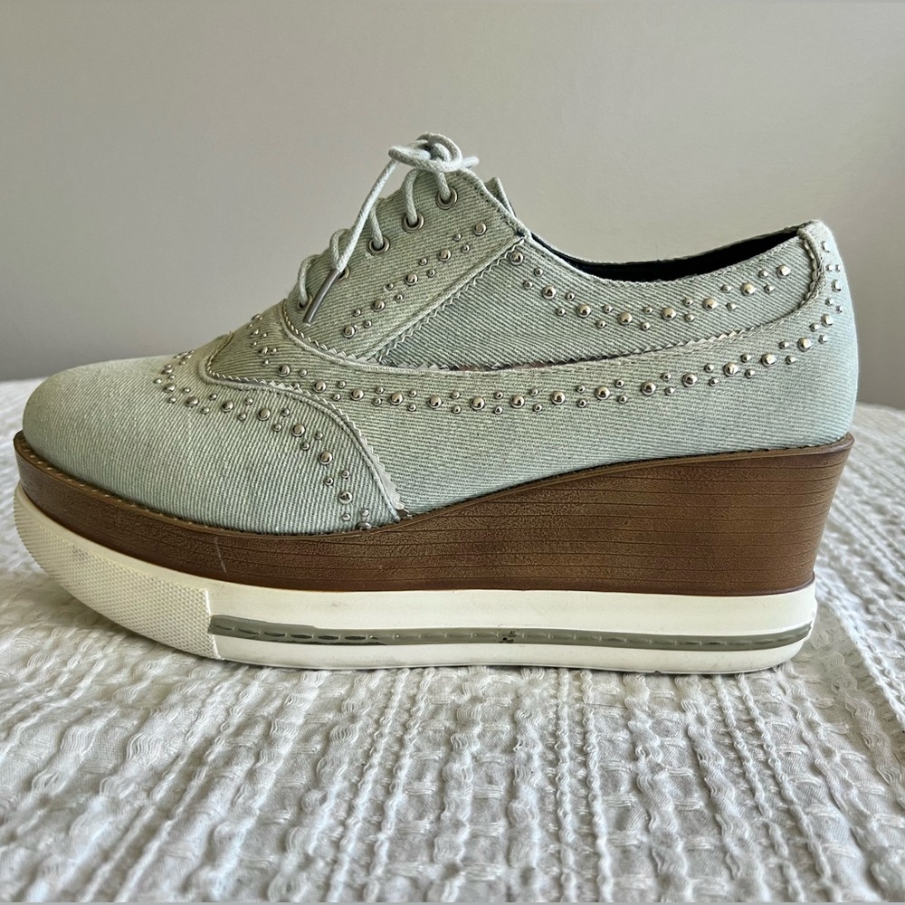 Lavie Platform Shoes in Washed Light Denim Blue with Silver Studded Accents
